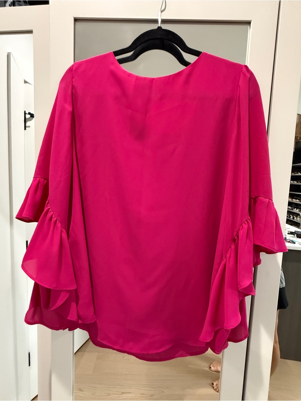 Joseph Ribkoff Fuchsia Layered Ruffle Sleeve Blouse - Picture 3 of 3